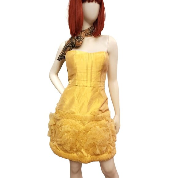 Badgley Mischka 4 Strapless Tulle Mini Dress Yellow Formal Prom Event Designer - Picture 9 of 14